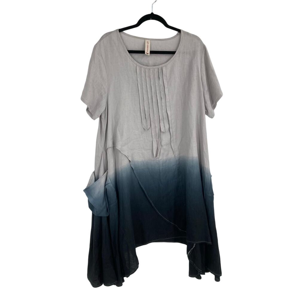 Firmiana Linen Boho Tunic Dress Lagenlook Asymmetric Layer Artsy Coastal Medium - Picture 2 of 13